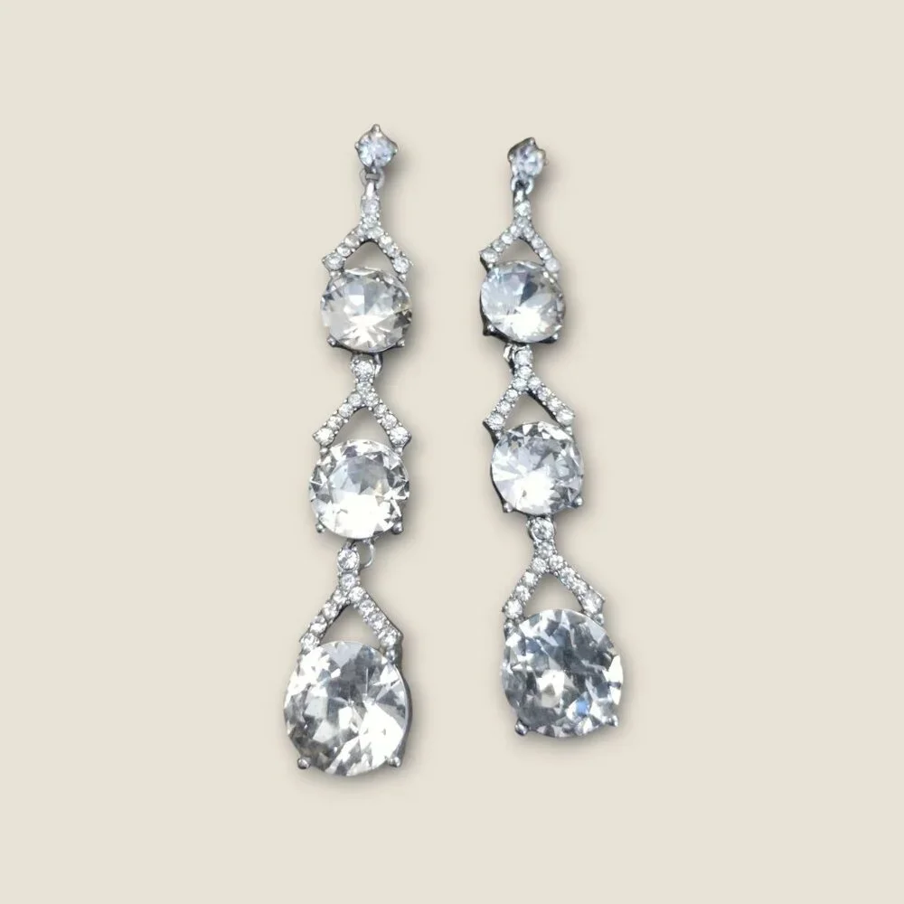 Triple Rhinestone Dangle Earrings - Picture 1 of 3